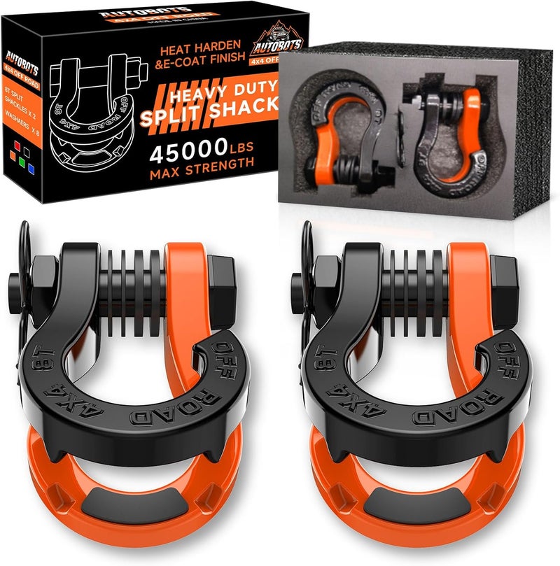 AUTOBOTS Tigertooth Split D Ring Shackles 45,000lb Break Strength, 3/4”Shackle D Rings Heavy Duty with 7/8 Pin for Tow Strap Winch Offroad Vehicle Recovery Accessories Orange - Image 1